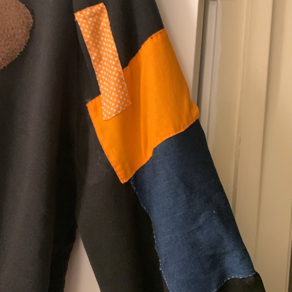 hand sewn patchwork fall black fleece hoodie size xxl - Picture 4 of 12